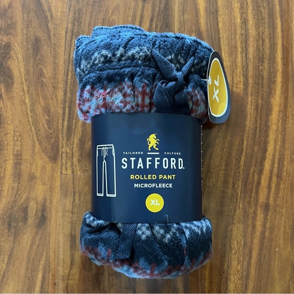 NEW Stafford Rolled Pajama Pant Microfleece Blue Sweater Print size XL - Picture 1 of 7